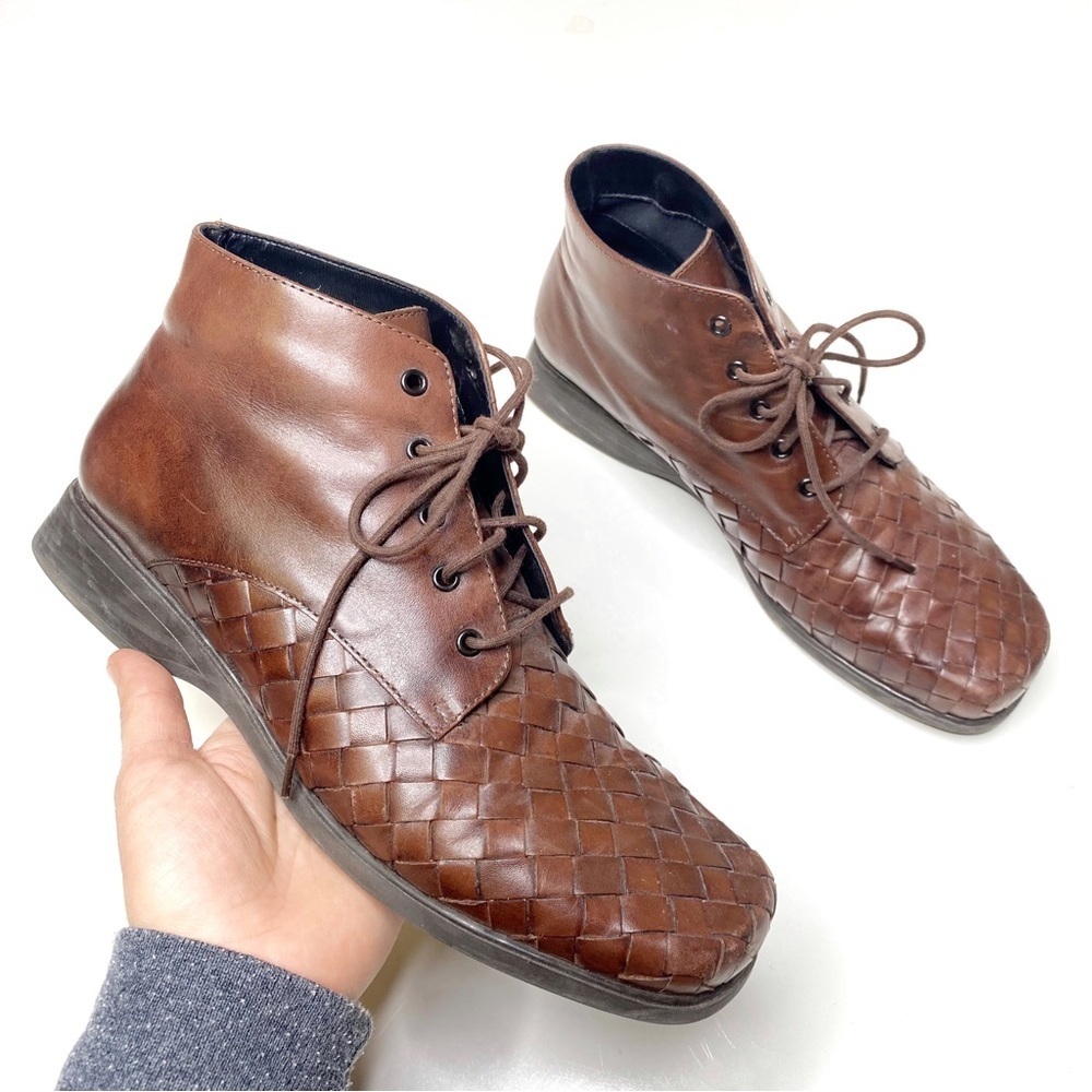 Vintage Duck Head Woven Leather Ankle Boots Brown 8.5 Boho